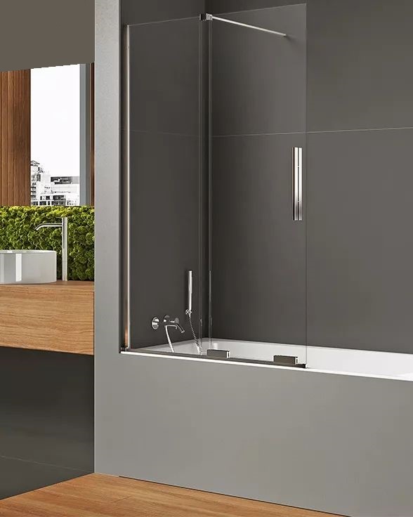 New Trendy Smart badscherm 90 cm tweedelig chroom glans/helder glas EXK-4095