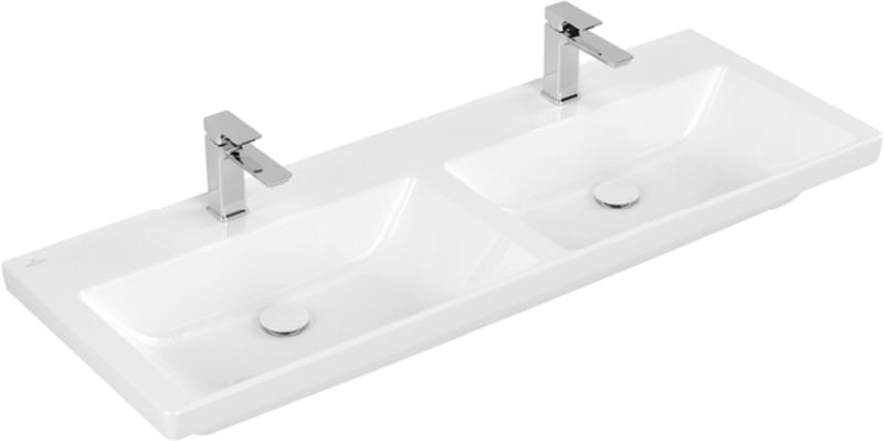 Villeroy & Boch Subway 3.0 wastafel 130x47 cm rechthoekig klassiek-dubbele wit glans 4A71D101
