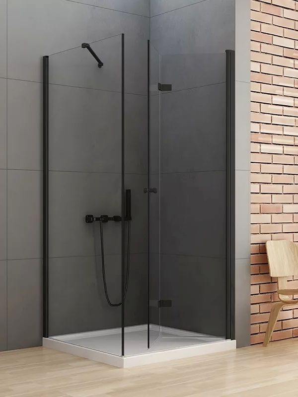 New Trendy New Soleo Black douchecabine 90x80 cm rechthoekig zwart mat/helder glas D-0238A/D-0115B