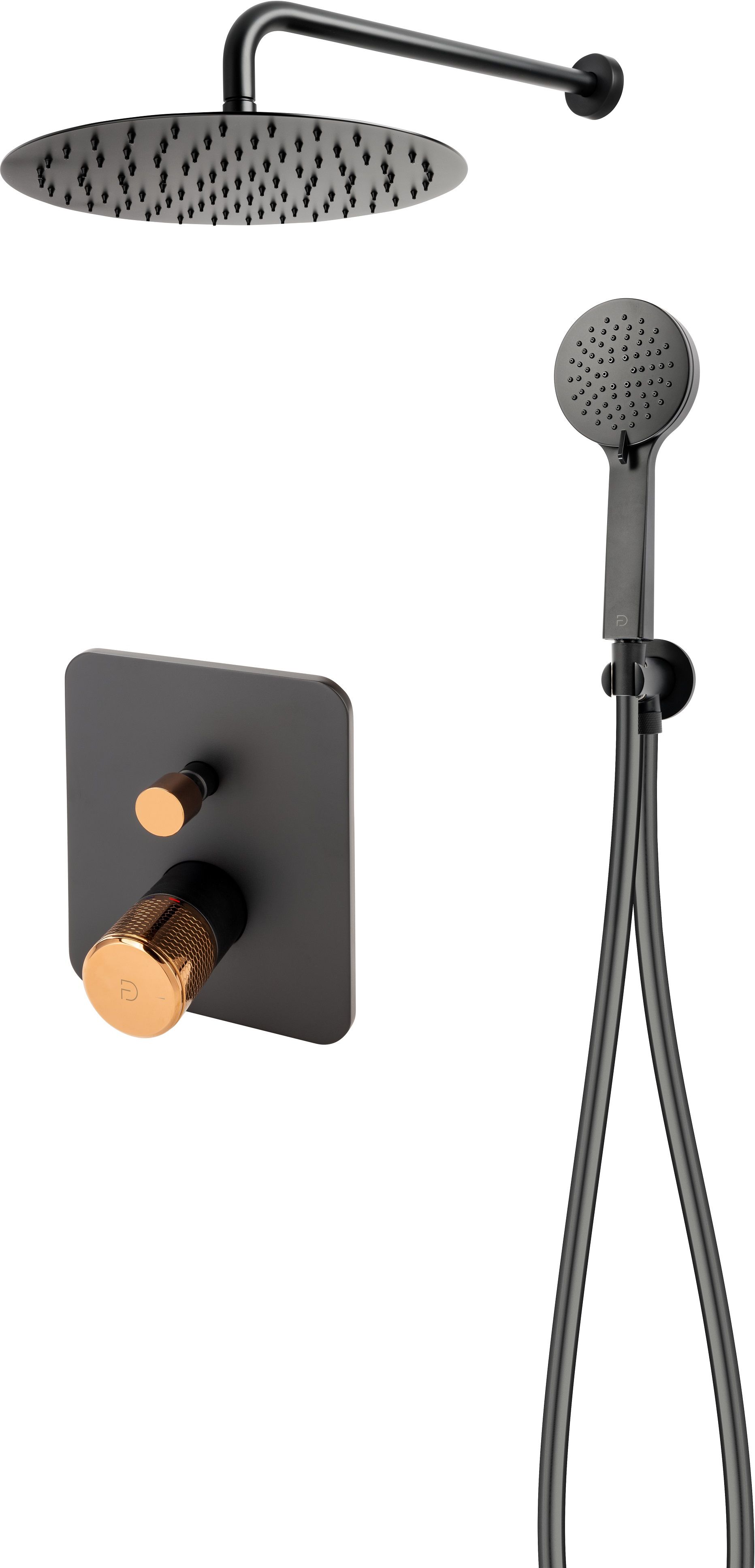 FDesign Ardesia doucheset inbouw met regendouche zwart-gouden FD1-ARD-7PSET1-25