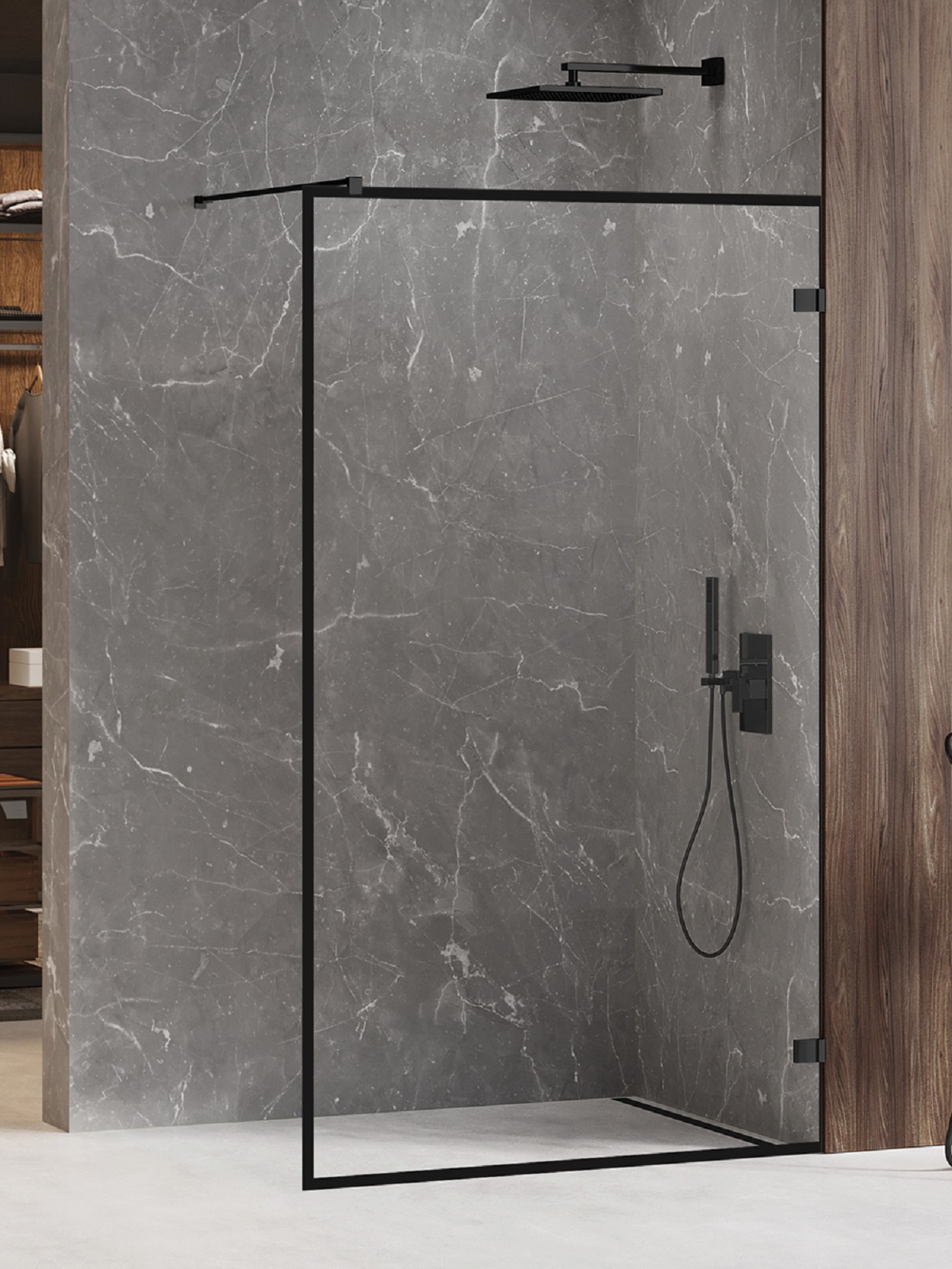 New Trendy Avexa White inloopdouchewand 110 cm zwart mat/helder glas EXK-2661