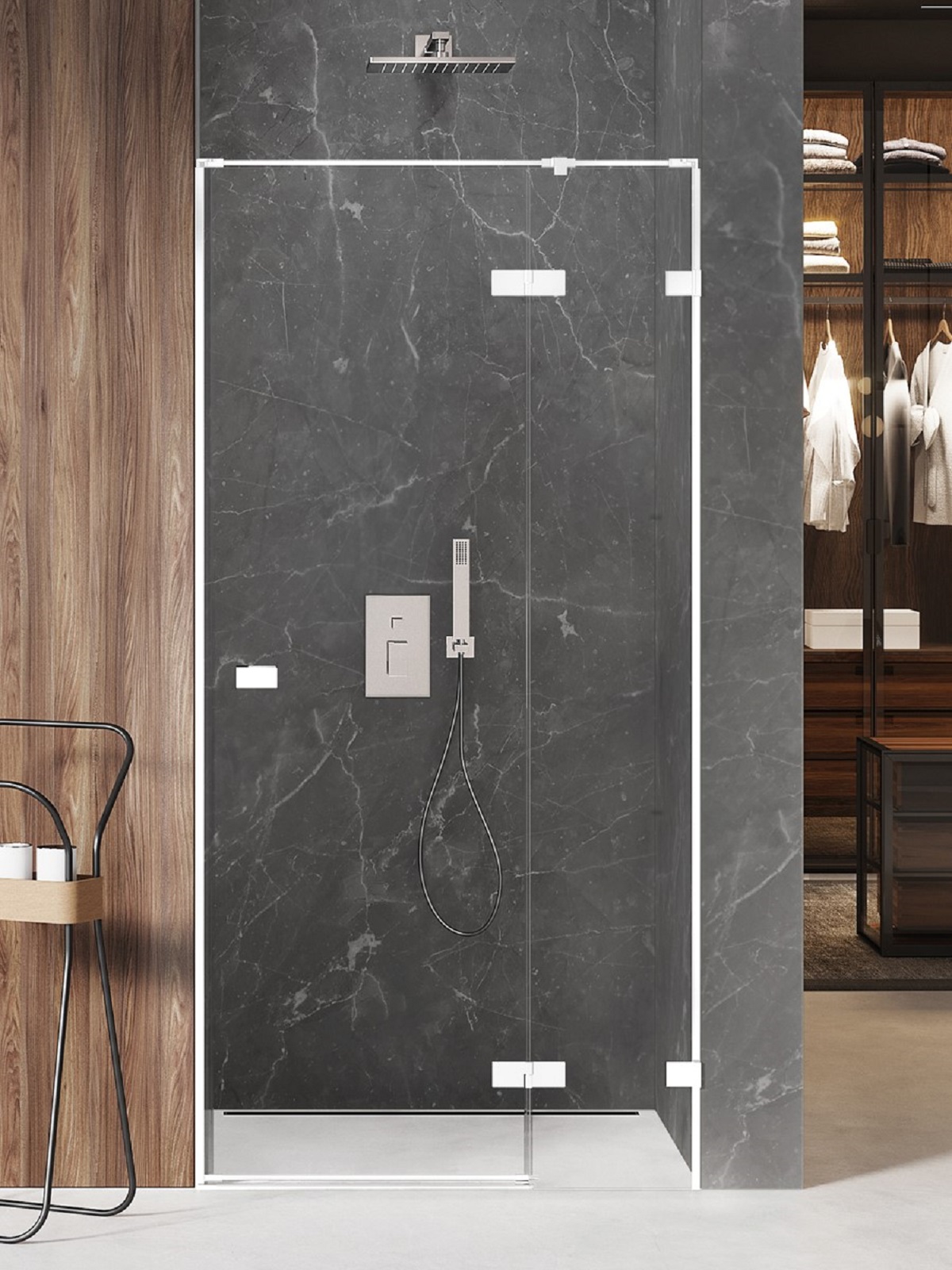 New Trendy Avexa White douchedeur 120 cm kantelbaar wit mat/helder glas EXK-2696