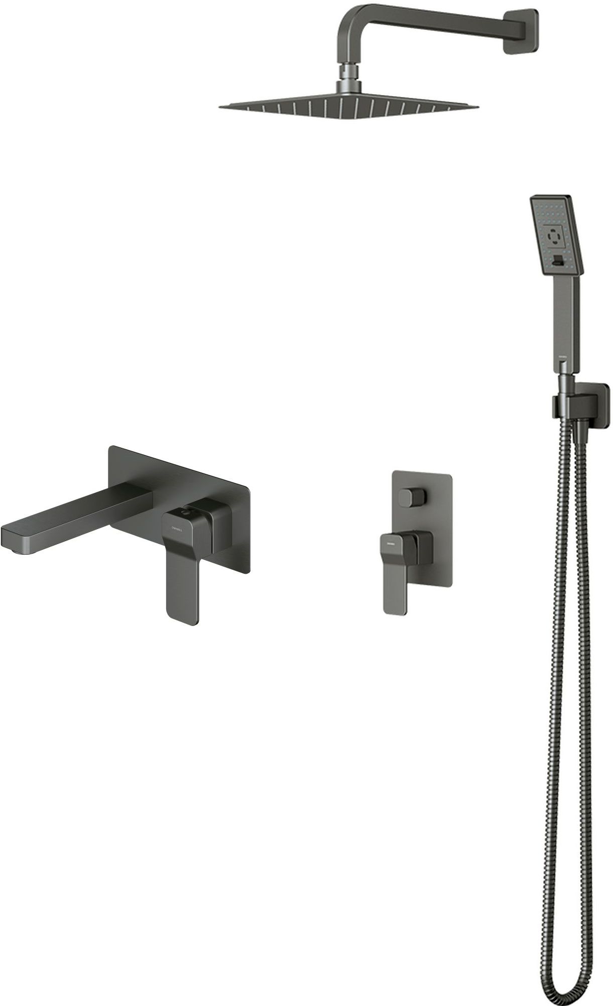 Set doucheset Omnires Slide SYSSL12GR, wastafelkraan Omnires Slide SL7715GR