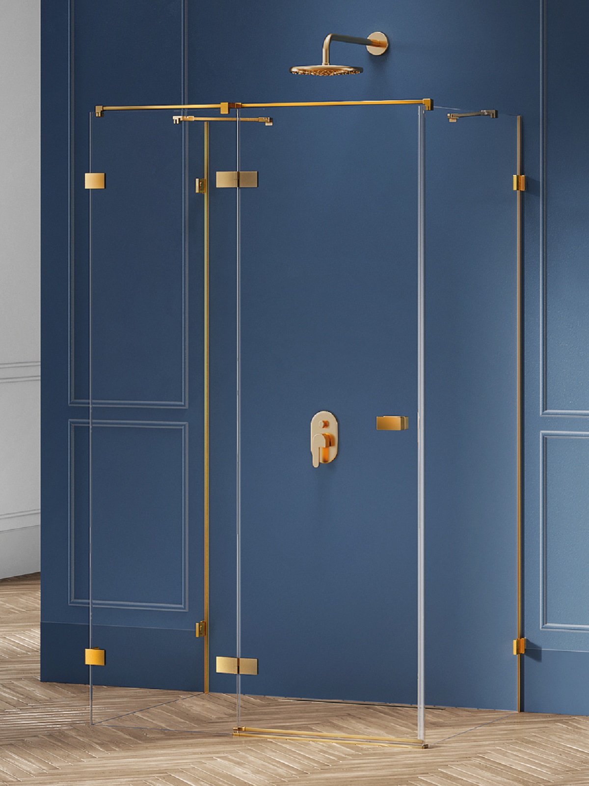 New Trendy Avexa Gold Brushed douchecabine 110x80 cm rechthoekig gouden geborsteld/helder glas EXK-3089