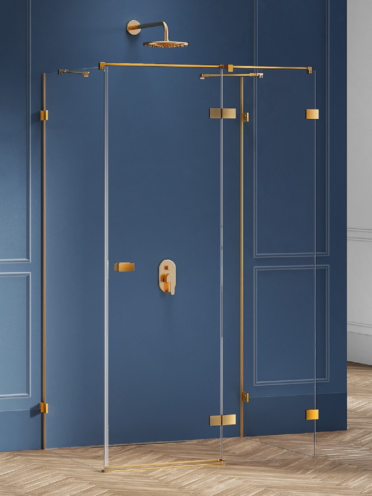 New Trendy Avexa Gold Brushed douchecabine 100x90 cm rechthoekig gouden geborsteld/helder glas EXK-3114