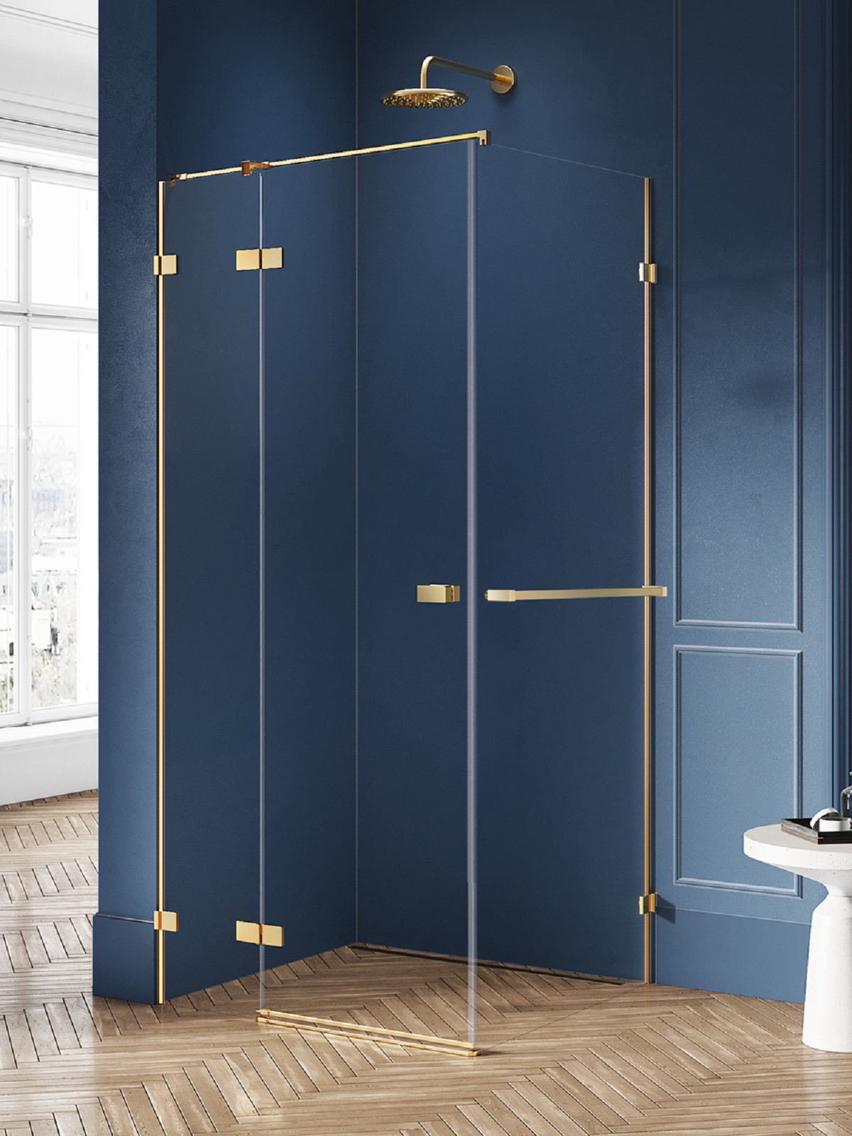 New Trendy Avexa Gold Brushed douchecabine 100x90 cm rechthoekig gouden geborsteld/helder glas EXK-3019