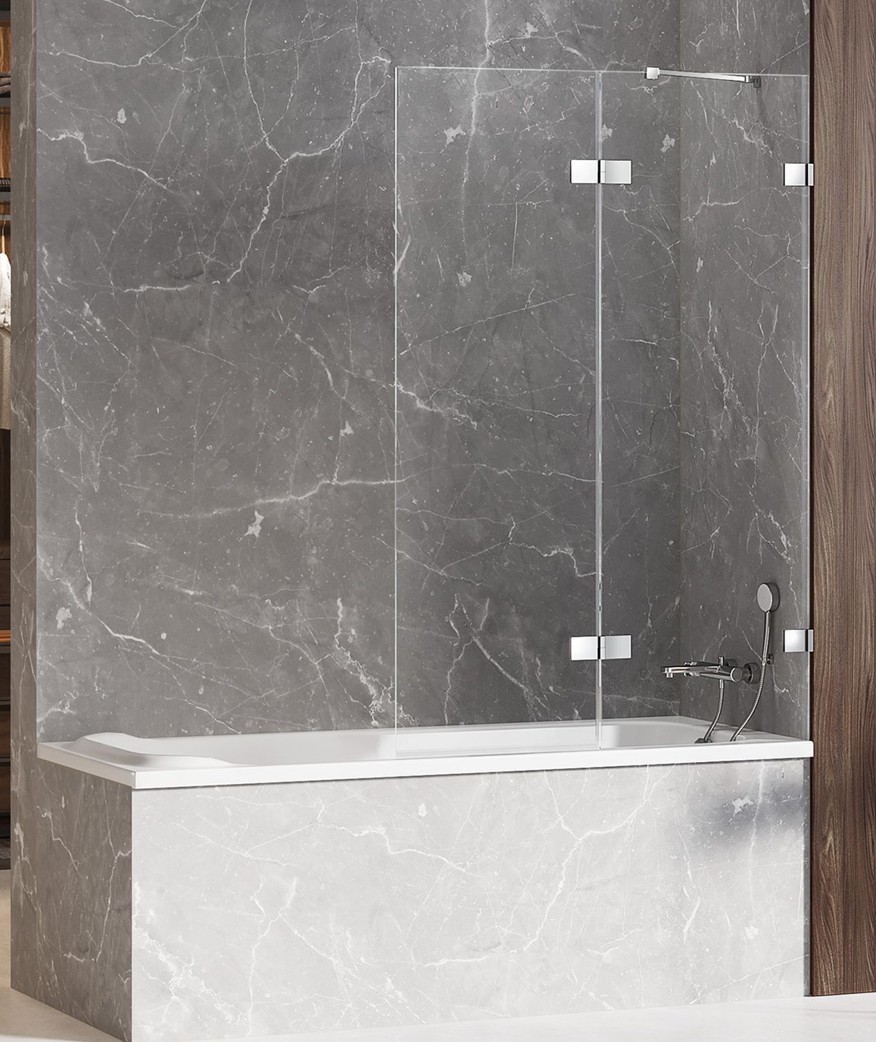 New Trendy Avexa badscherm 100 cm tweedelig chroom glans/helder glas EXK-1954