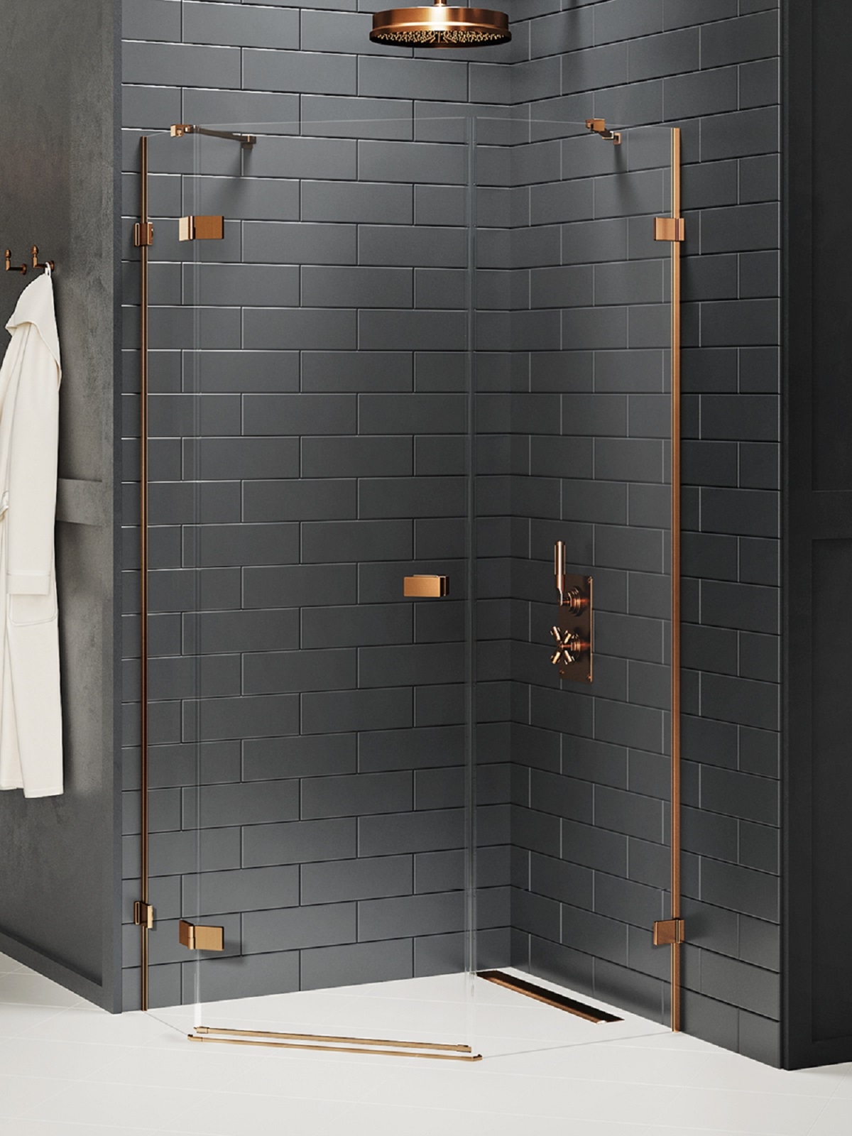 New Trendy Avexa Copper Brushed douchecabine 100x80 cm koper geborsteld/helder glas EXK-3826