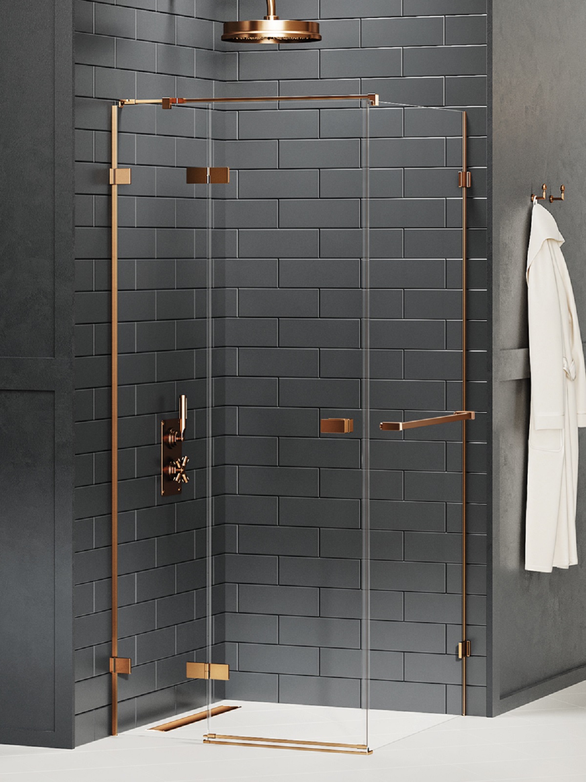New Trendy Avexa Copper Brushed douchecabine 90x80 cm rechthoekig koper geborsteld/helder glas EXK-3607