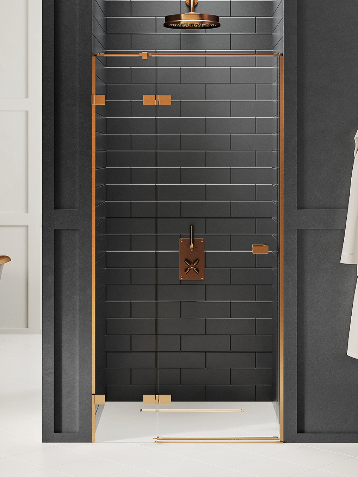 New Trendy Avexa Copper Brushed douchedeur 130 cm kantelbaar koper geborsteld/helder glas EXK-3541