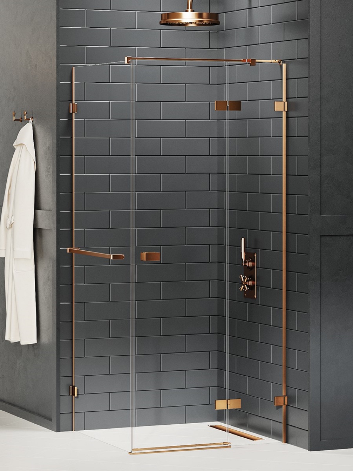 New Trendy Avexa Copper Brushed douchecabine 110x70 cm rechthoekig koper geborsteld/helder glas EXK-3653