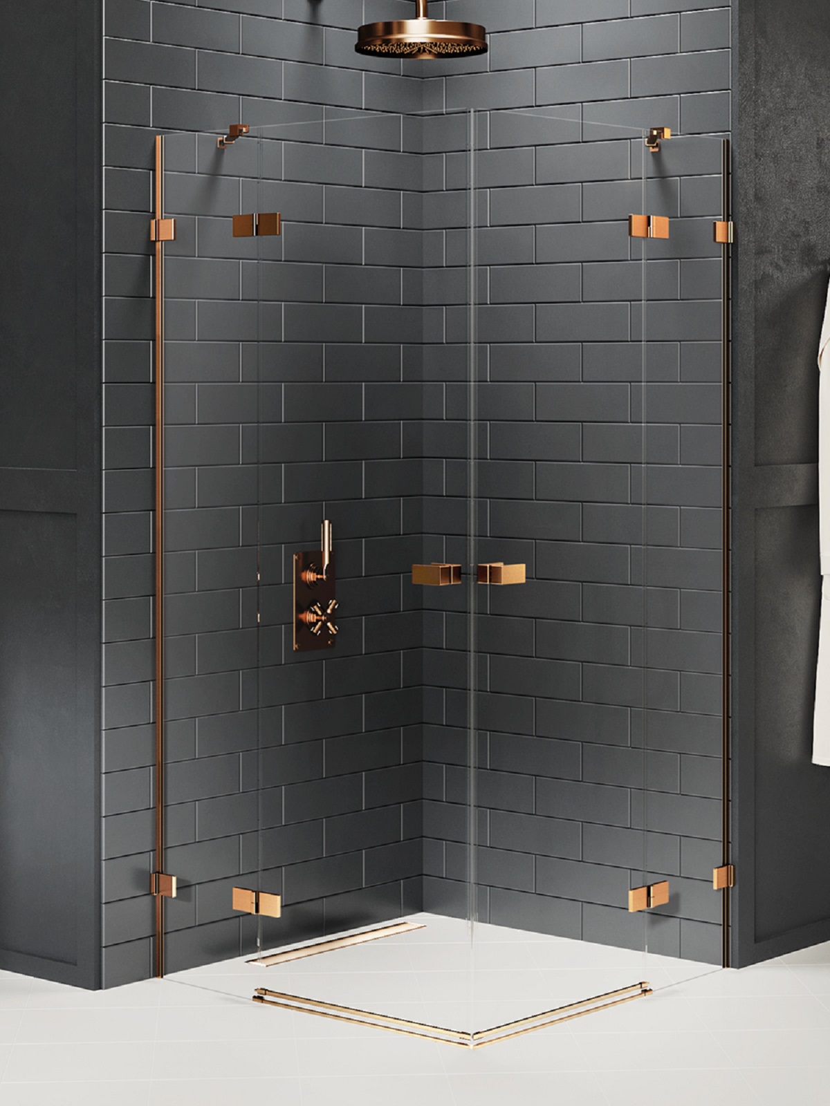 New Trendy Avexa Copper Brushed douchecabine 110x110 cm vierkant koper geborsteld/helder glas EXK-3683