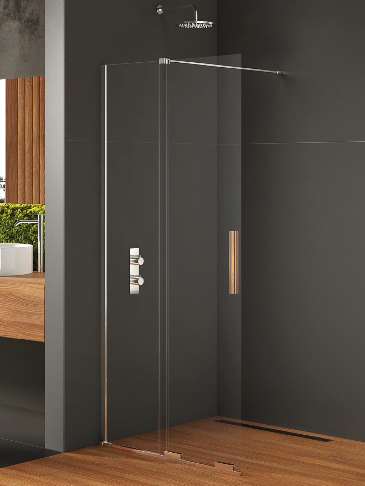New Trendy Smart inloopdouchewand 120 cm chroom glans/helder glas EXK-4089