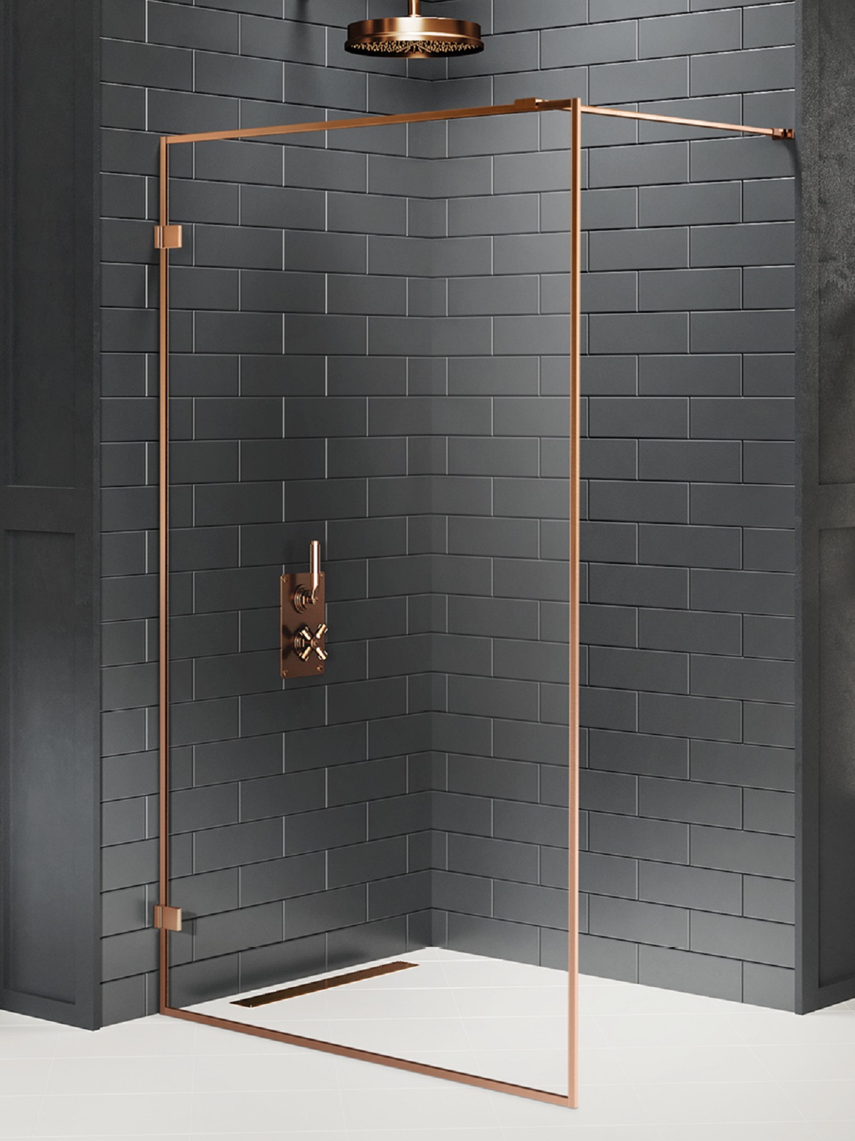 New Trendy Avexa Copper Brushed inloopdouchewand 100 cm koper geborsteld/helder glas EXK-3799
