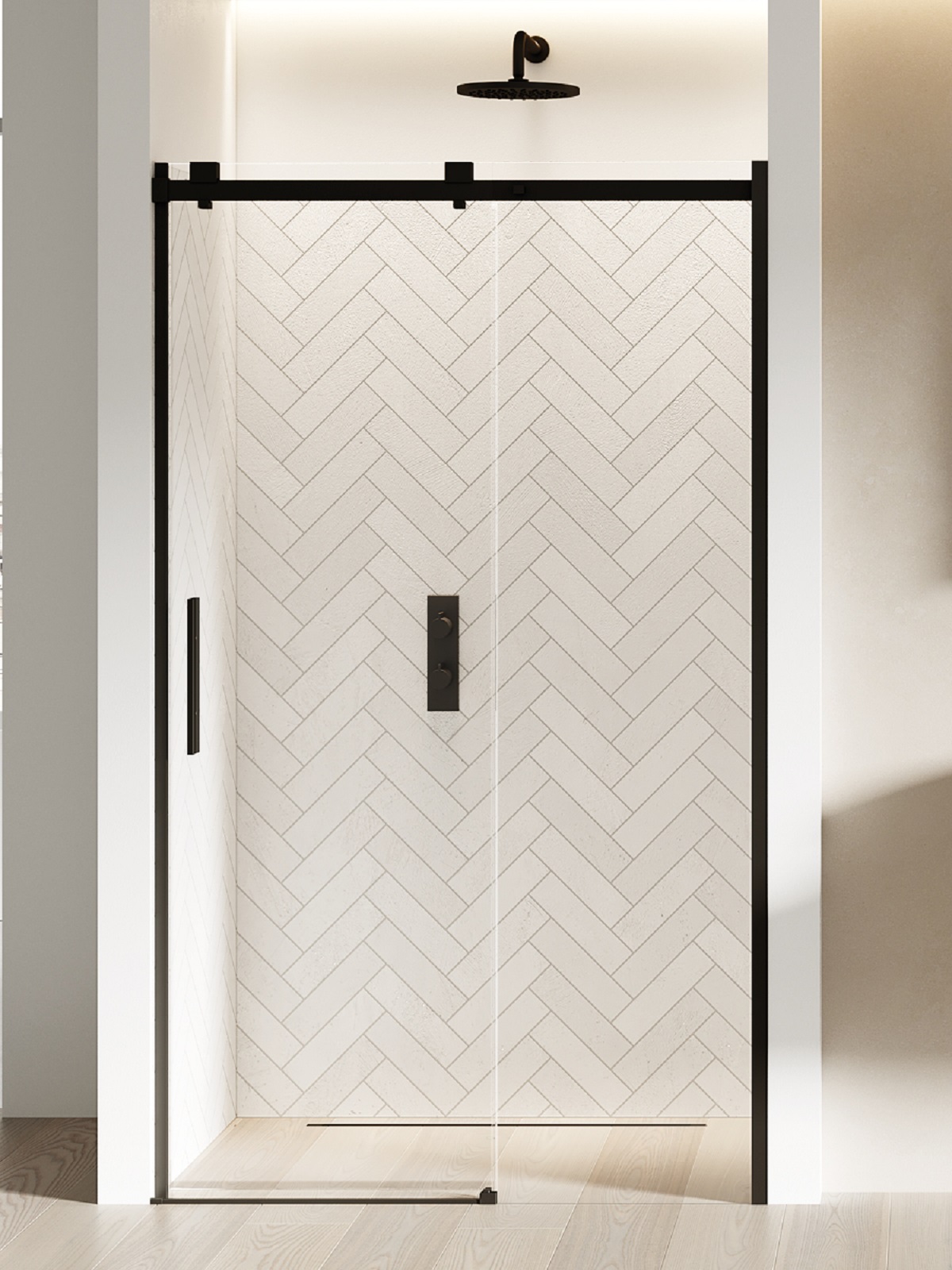 New Trendy Softi Black douchedeur 110 cm schuifbaar zwart mat/helder glas EXK-3951