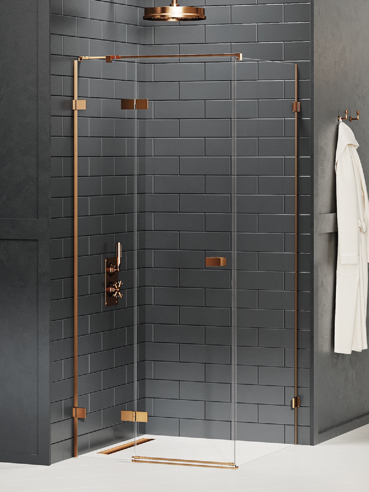 New Trendy Avexa Copper Brushed douchecabine 110x80 cm rechthoekig koper geborsteld/helder glas EXK-3549