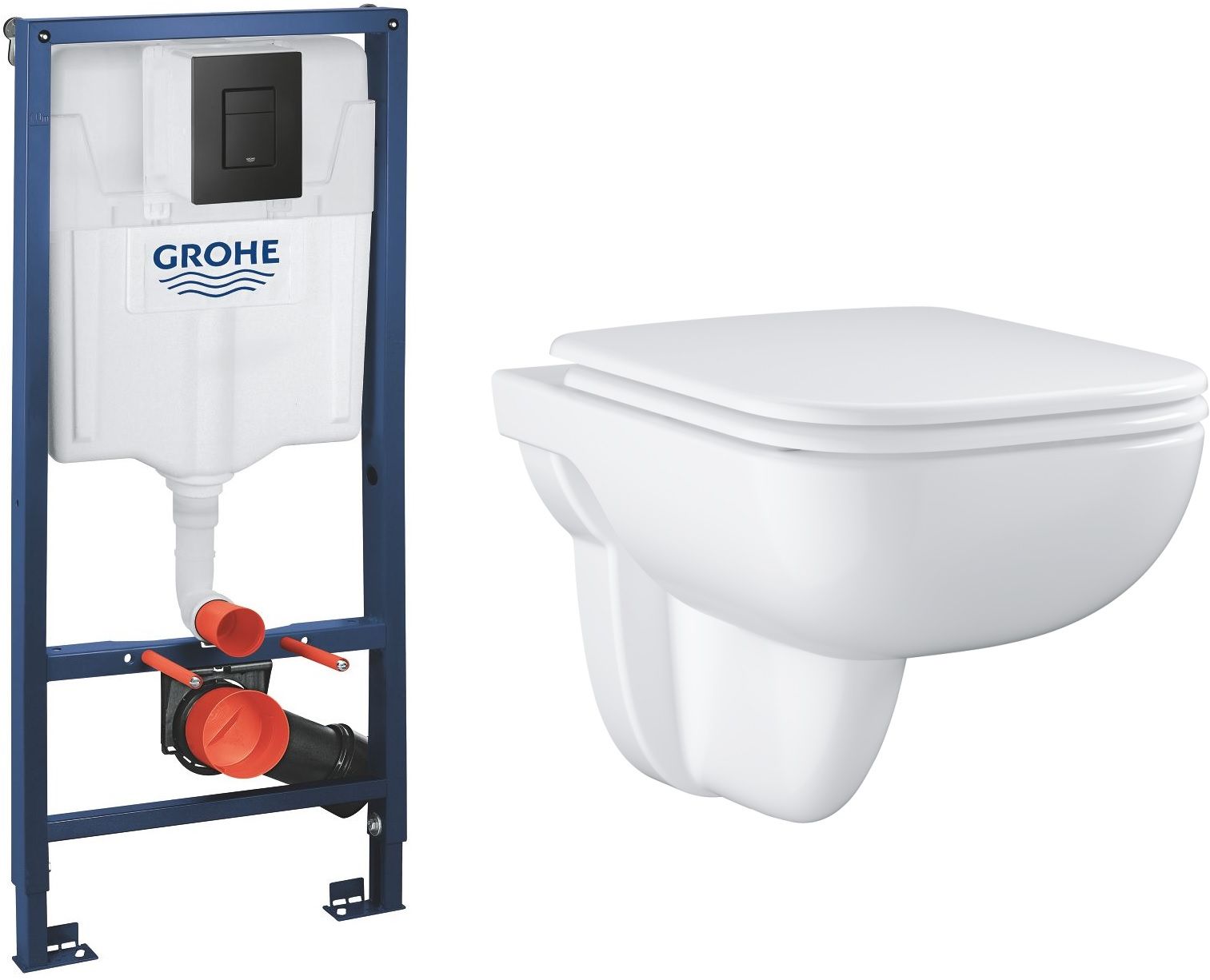 Set toiletpot met softclose toiletbril Grohe Start Edge 39815000, inbouwframe met spoelknop Grohe Solido 38811KF0