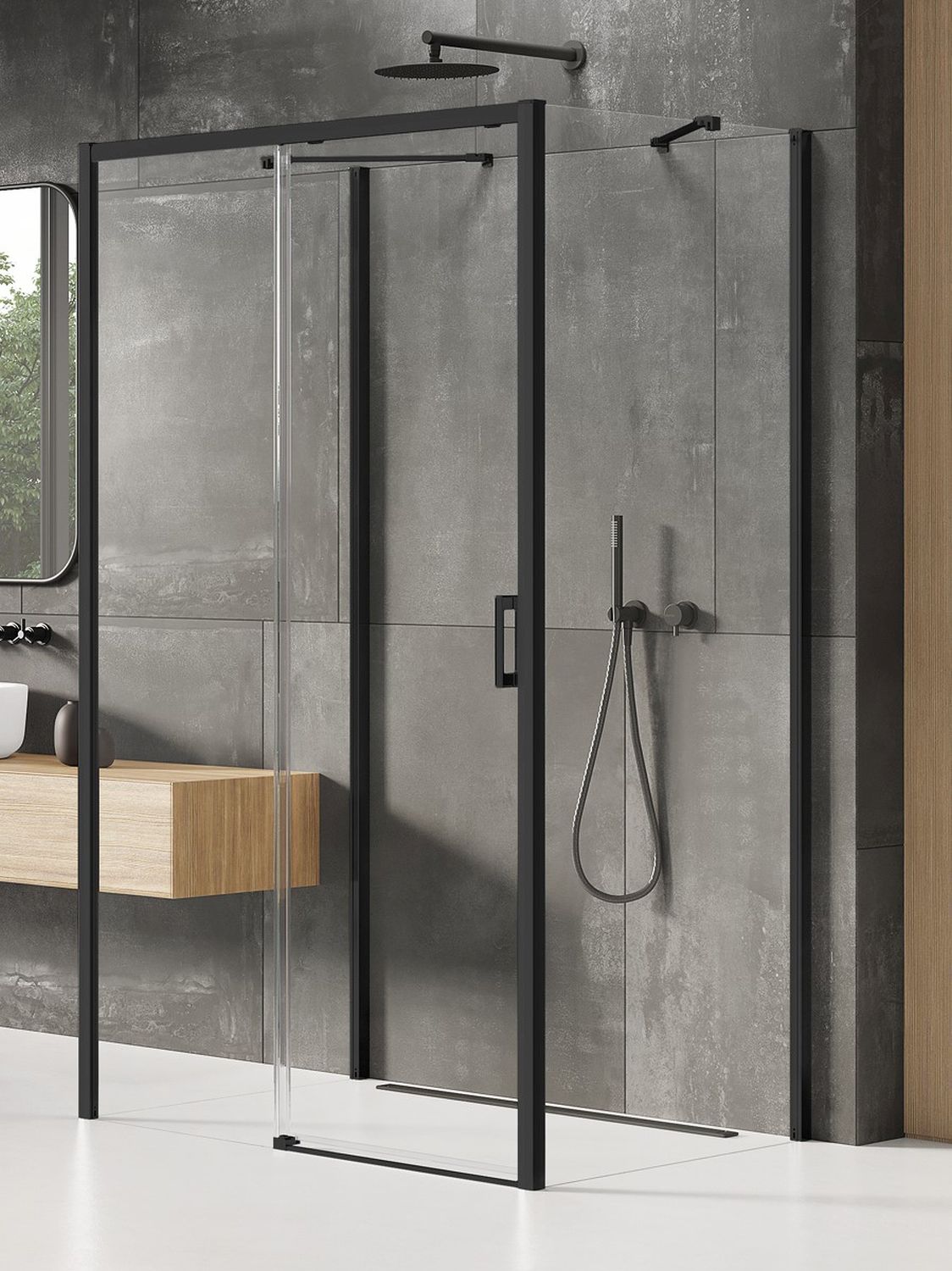 New Trendy Prime Black douchecabine 100x80 cm rechthoekig zwart mat/helder glas K-0909