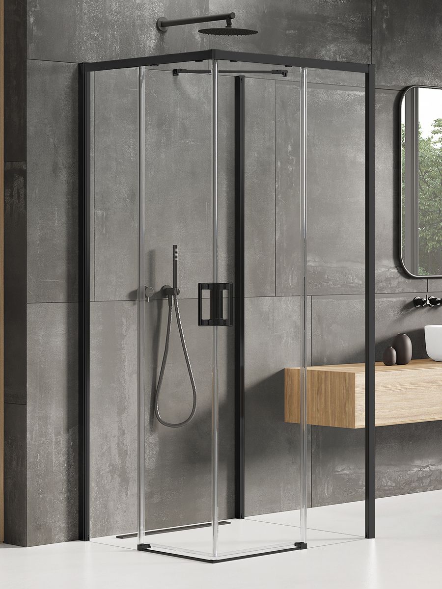 New Trendy Prime Black douchecabine 100x90 cm rechthoekig zwart mat/helder glas K-0999