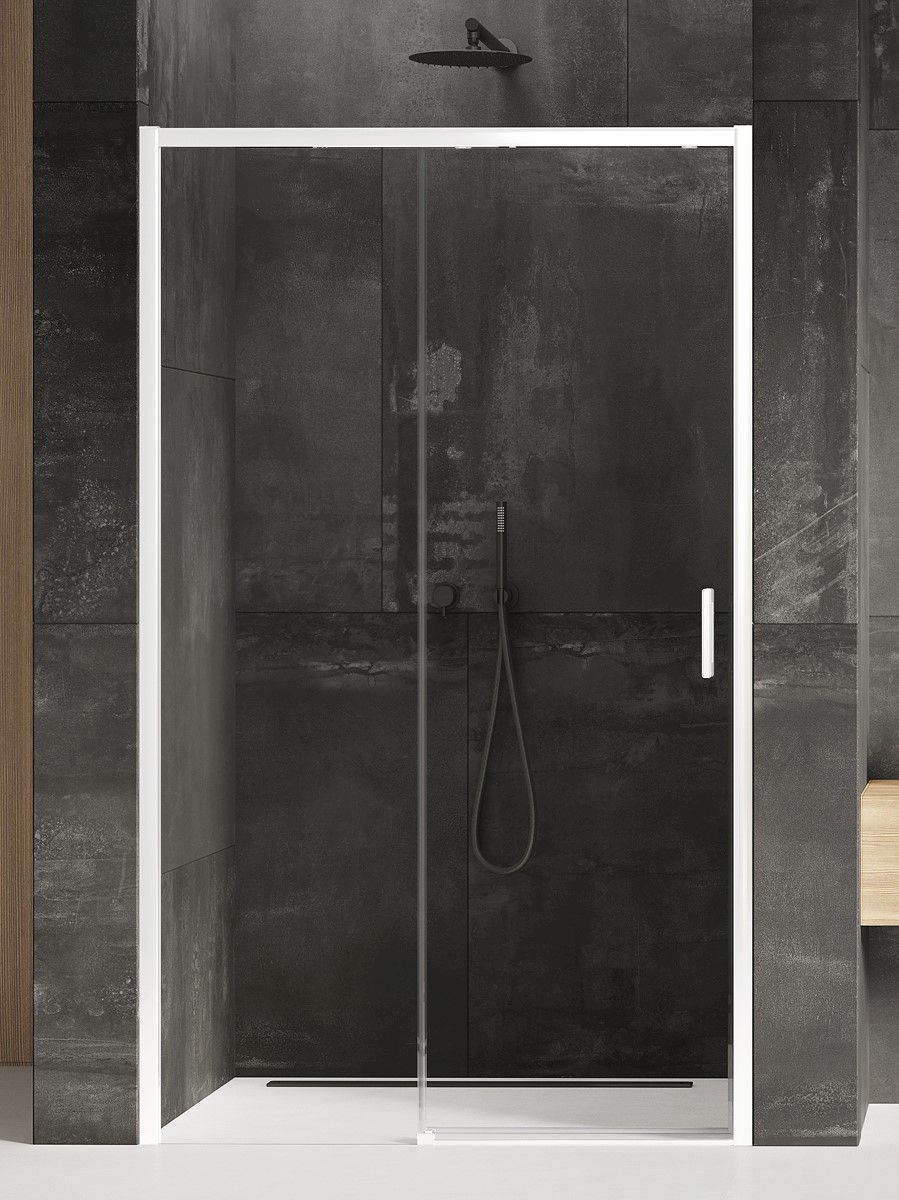 New Trendy Prime White douchedeur 130 cm schuifbaar wit mat/helder glas D-0406A
