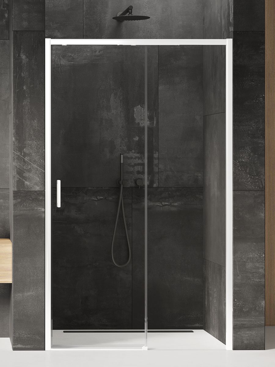 New Trendy Prime White douchedeur 130 cm schuifbaar wit mat/helder glas D-0407A