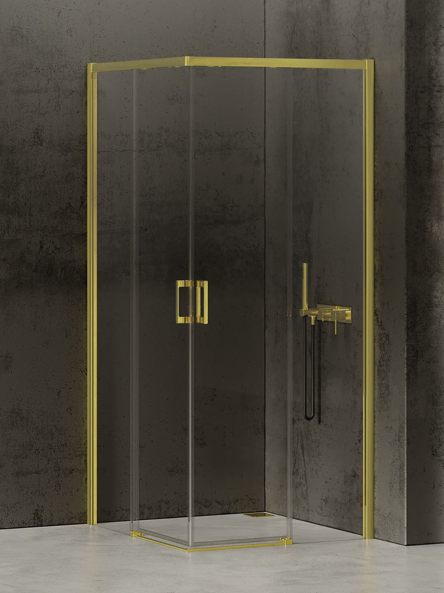 New Trendy Prime Light Gold douchecabine 100x80 cm rechthoekig gouden glans/helder glas D-0420A/D-0417A