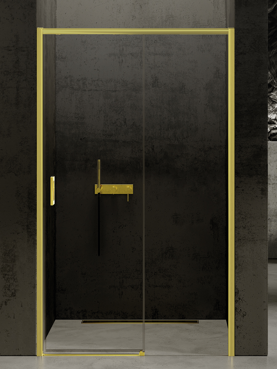 New Trendy Prime Light Gold douchedeur 160 cm schuifbaar gouden glans/helder glas D-0433A