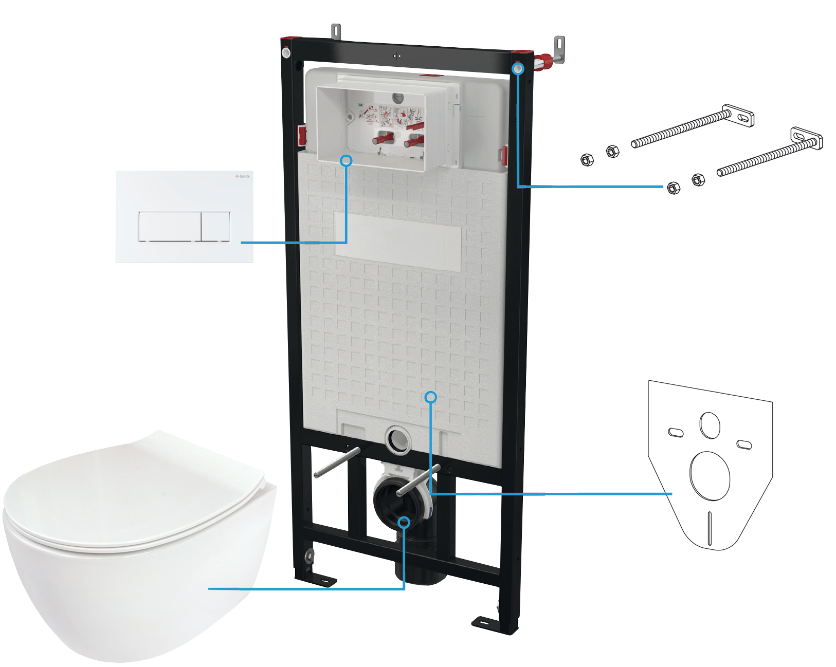 Deante Silia set toiletframe met pot, bril en drukknop CDLA6ZPW