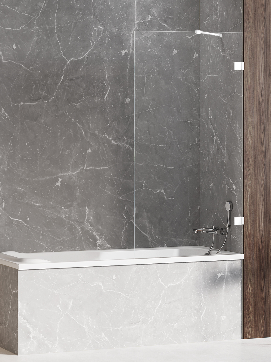 New Trendy Avexa White badscherm 80 cm uit één stuk wit mat/helder glas EXK-2963-WP