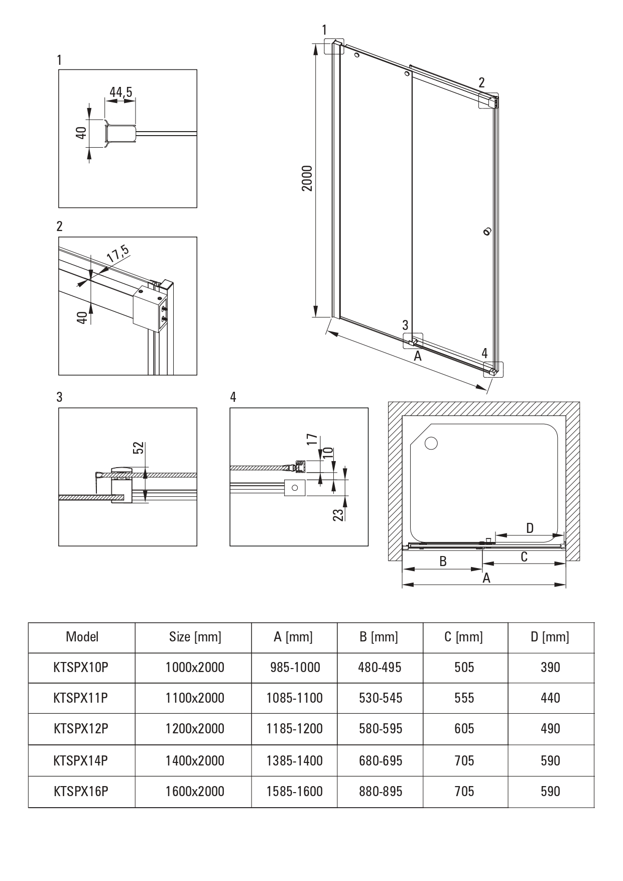 Deante Kerria Plus douchedeur 100 cm schuifbaar chroom glans/helder glas KTSP010P