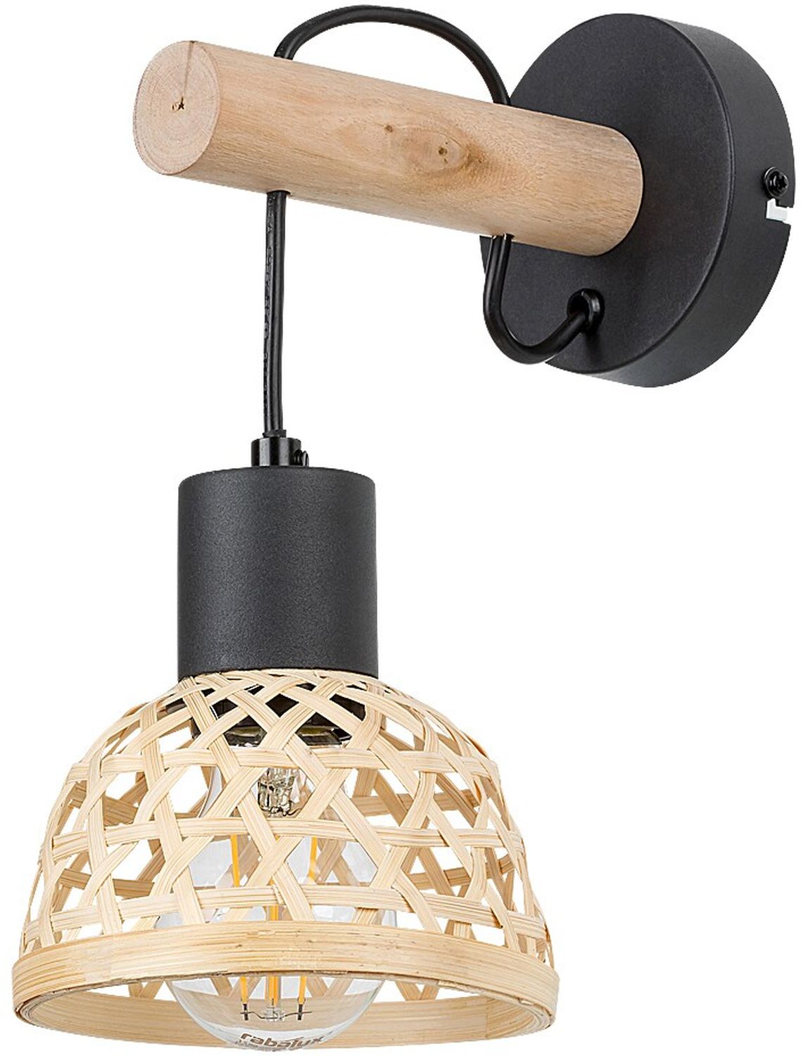 Rabalux Rattan wandlamp 1x15 W zwart-hout 71025