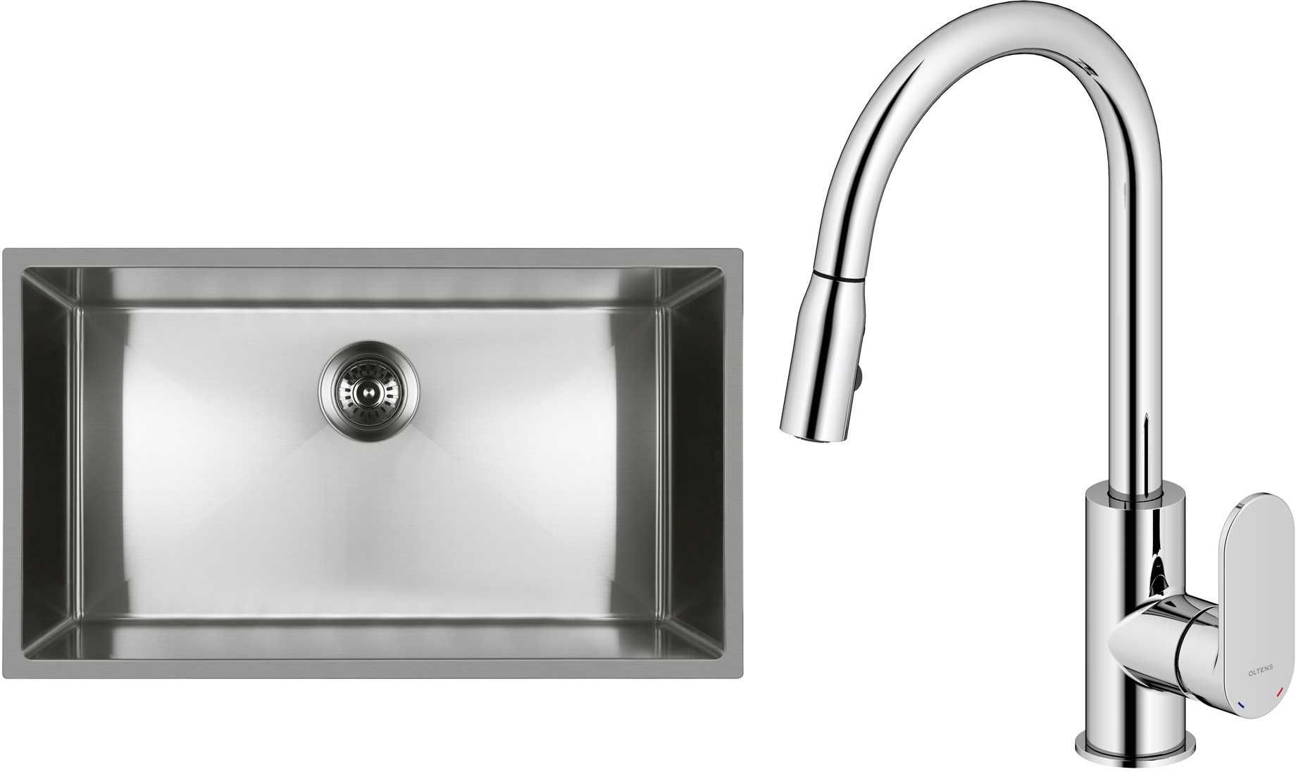 Set stalen spoelbak Oltens Stalvask 71102100, keukenkraan Oltens Lista 35202100