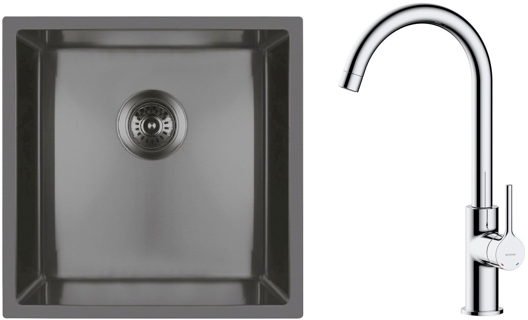 Set stalen spoelbak Oltens Stalvask 71100300, keukenkraan Oltens Skafta 35206100