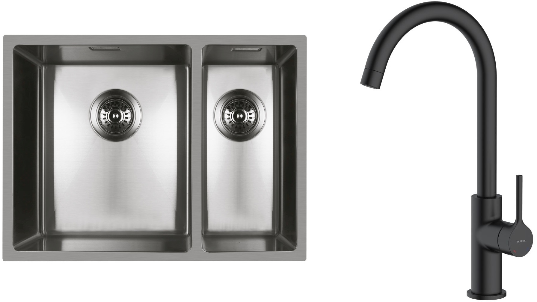Set stalen spoelbak Oltens Stalvask 71200100, keukenkraan Oltens Skafta 35206300