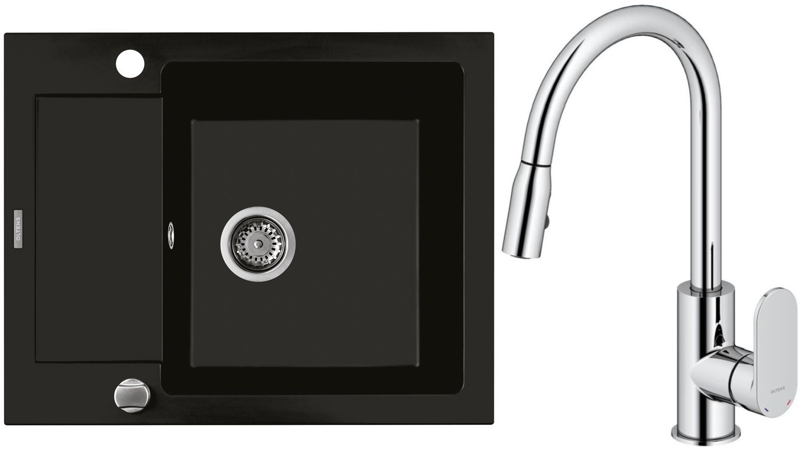 Set spoelbak van graniet Oltens Gravan 72102300, keukenkraan Oltens Lista 35202100