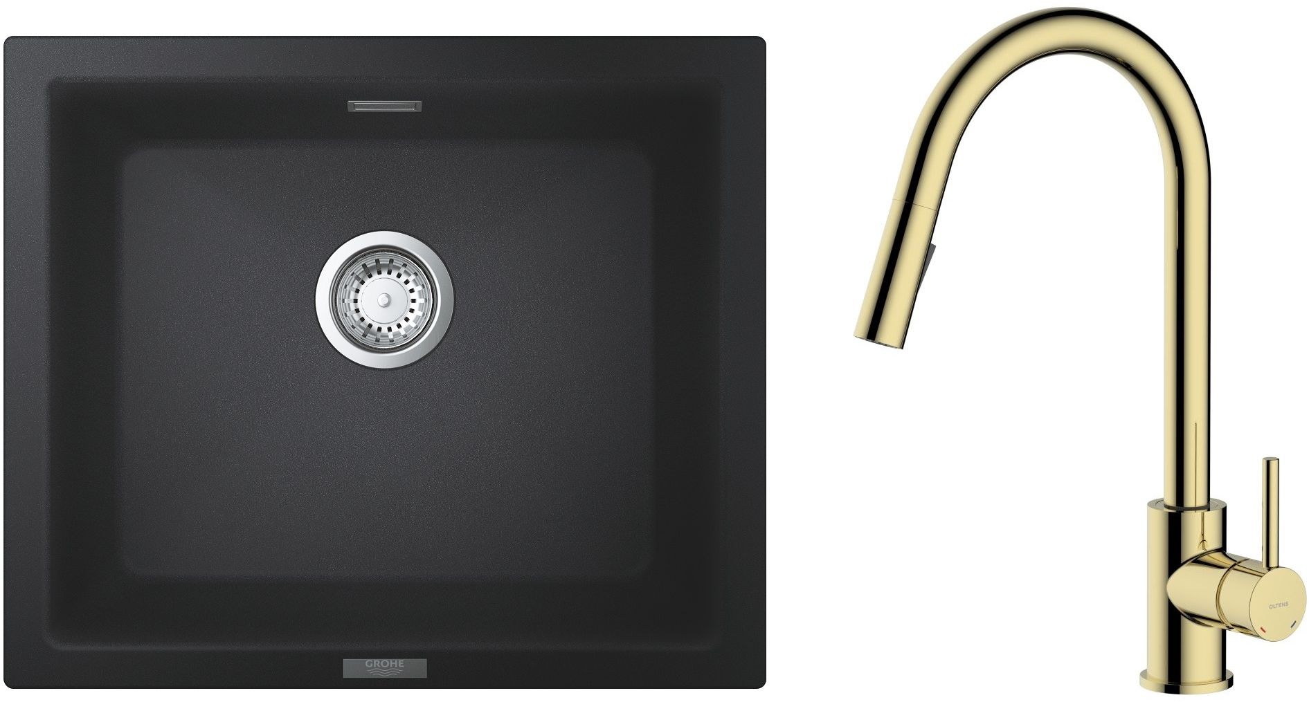 Set spoelbak van graniet Grohe K700 31654AP0, keukenkraan Oltens Litla 35204800