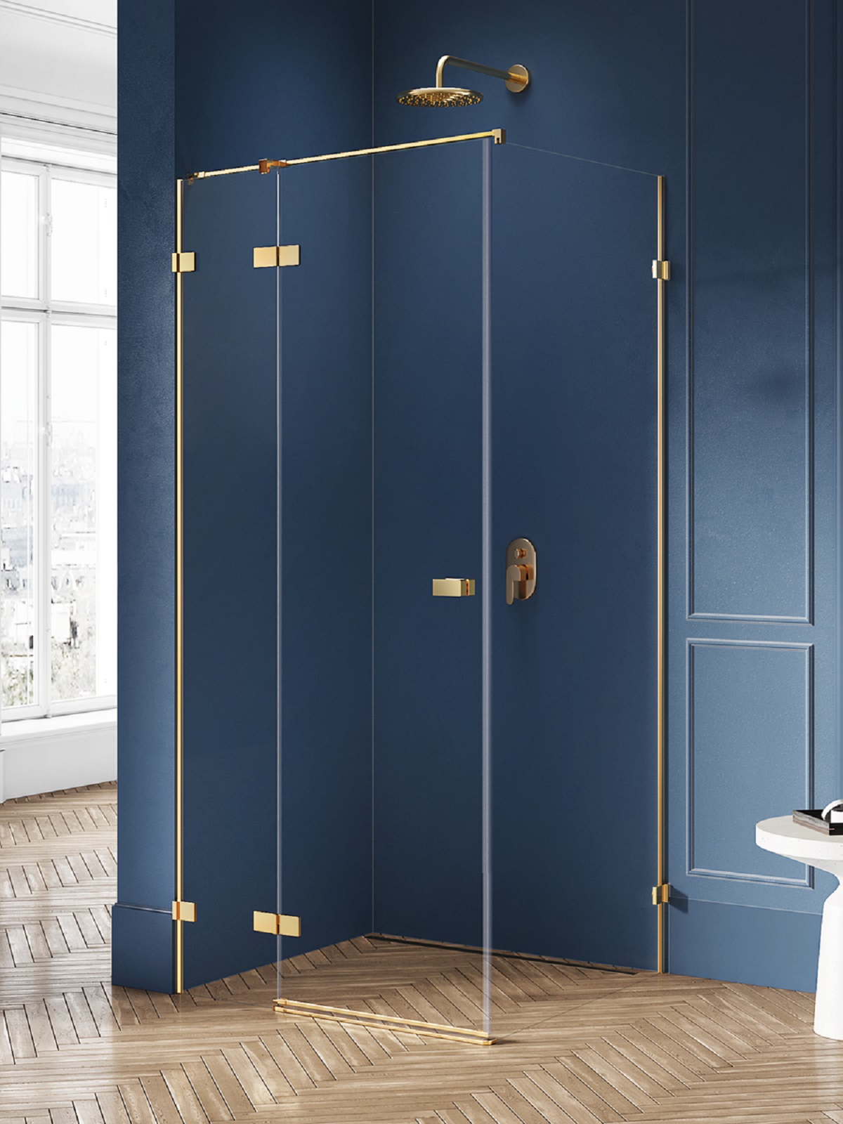 New Trendy Avexa Gold Brushed douchecabine 90x90 cm vierkant gouden geborsteld/helder glas EXK-1744