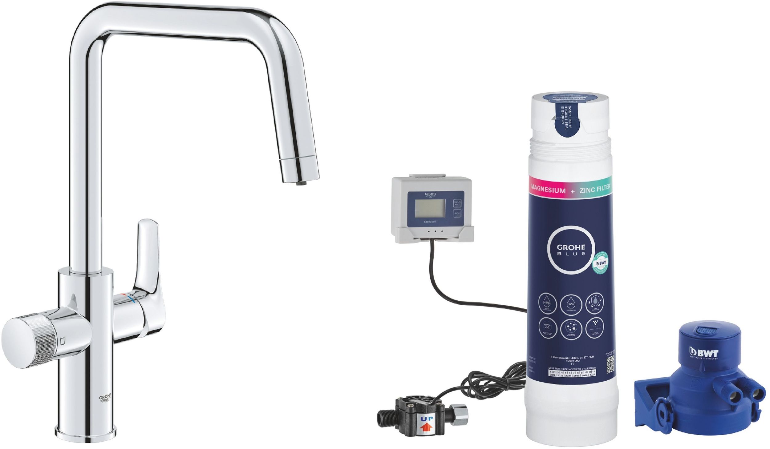 Set filter onder spoelbak Grohe Blue 40875000, waterfilterkraan Grohe Blue 30595000