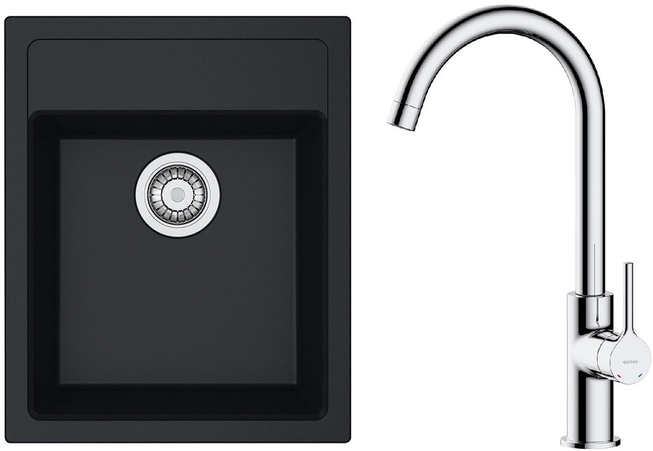 Set tectoniet spoelbak Franke Sirius 114.0496.104, keukenkraan Oltens Skafta 35206100