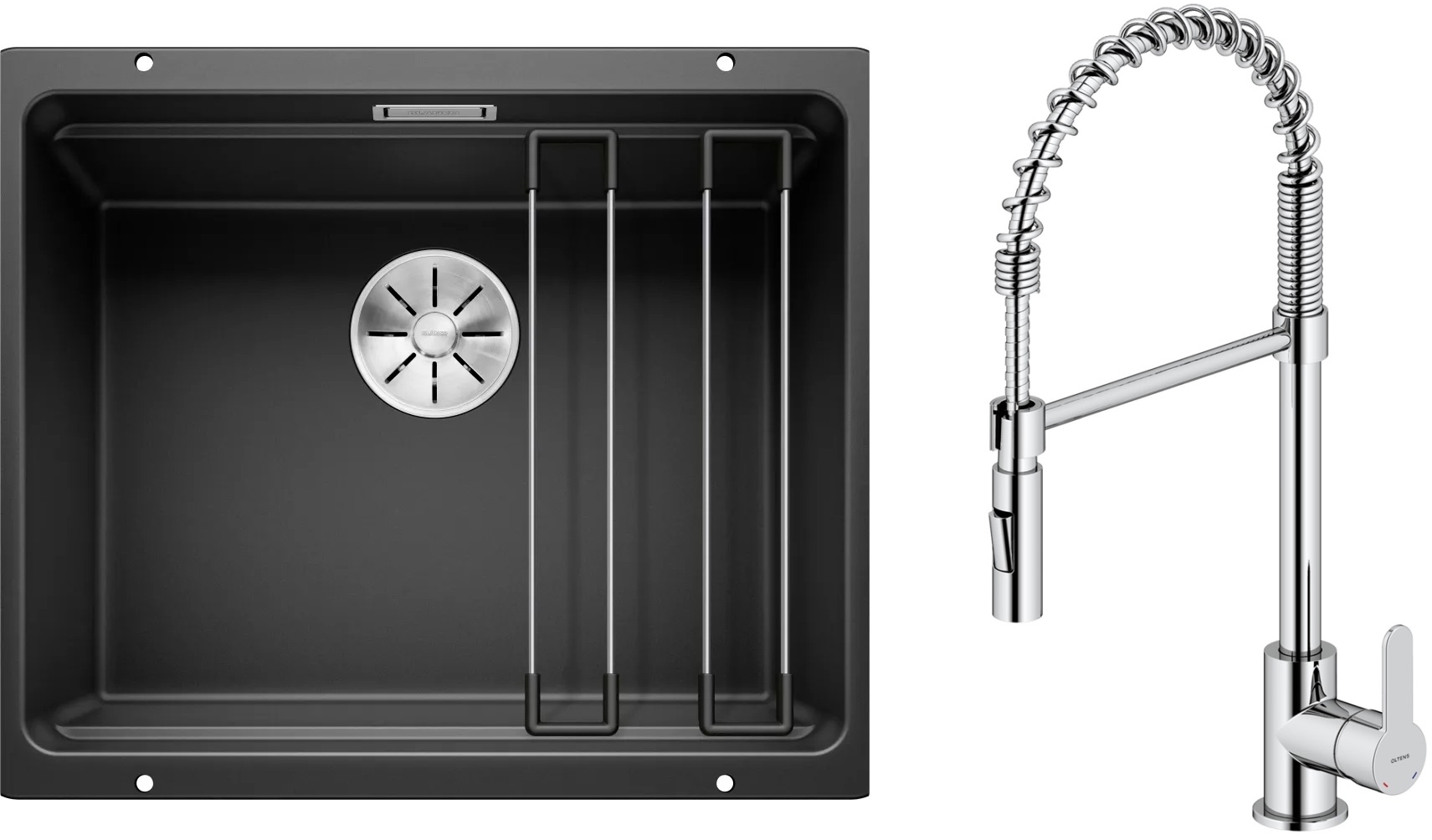 Set spoelbak van graniet Blanco Etagon 500-U 525887, keukenkraan Oltens Duf 35203100
