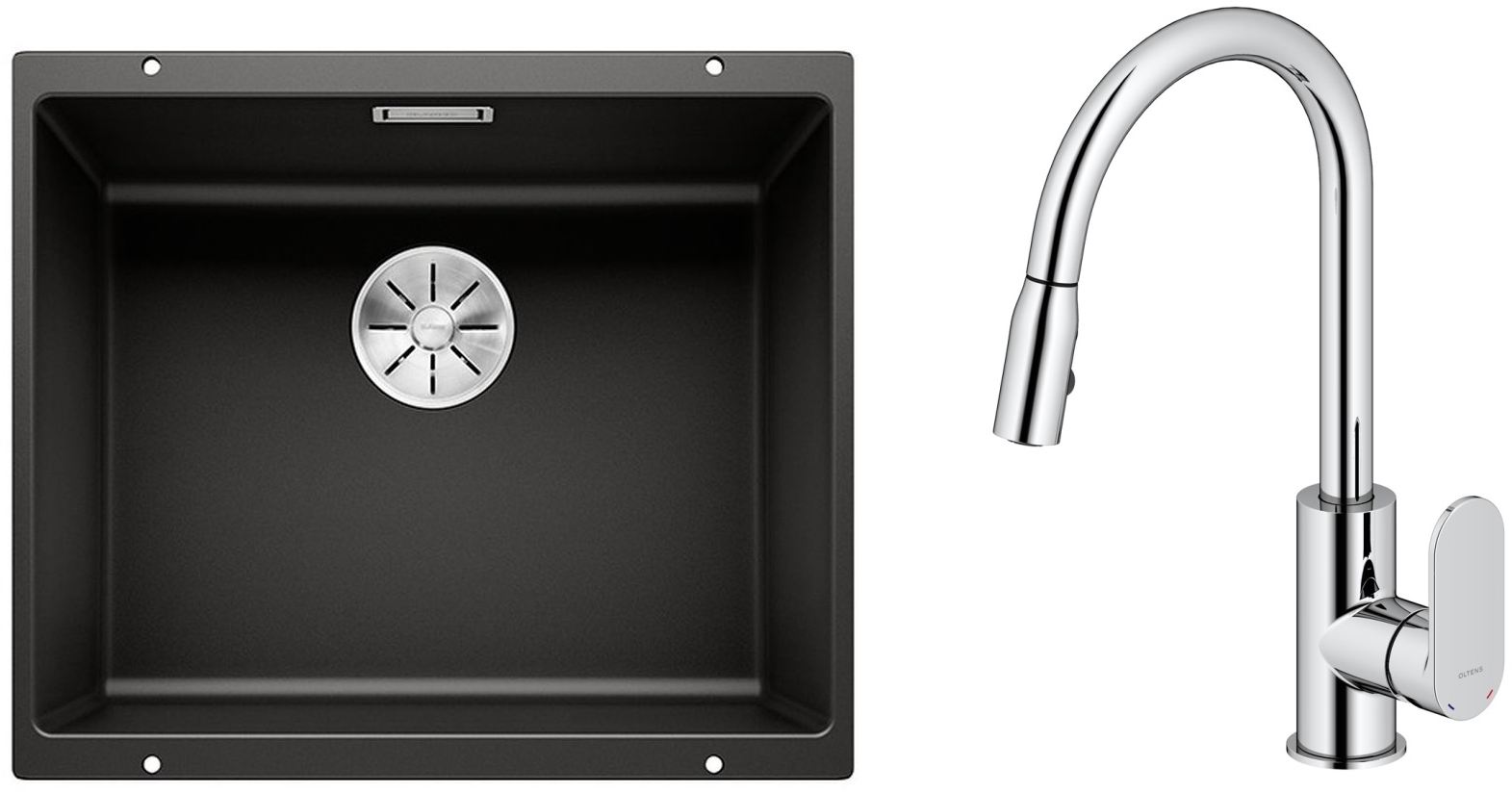 Set spoelbak van graniet Blanco Subline 500-U 525995, keukenkraan Oltens Lista 35202100