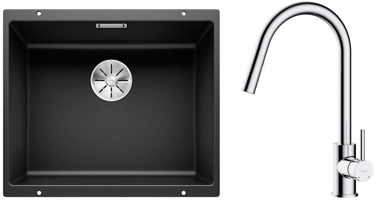 Set spoelbak van graniet Blanco Subline 500-U 525995, keukenkraan Oltens Litla 35204100