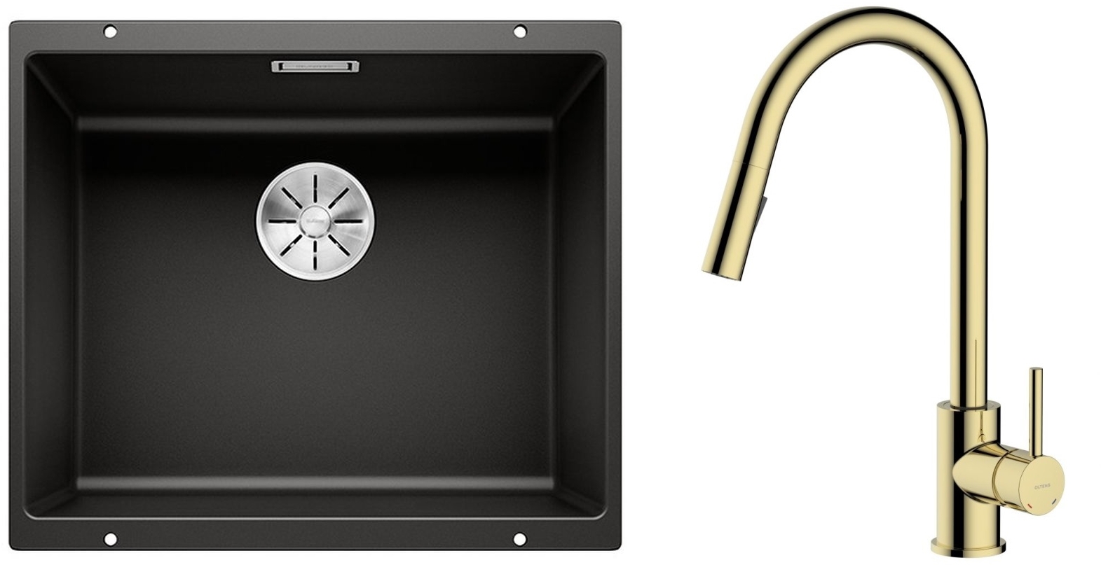 Set spoelbak van graniet Blanco Subline 500-U 525995, keukenkraan Oltens Litla 35204800