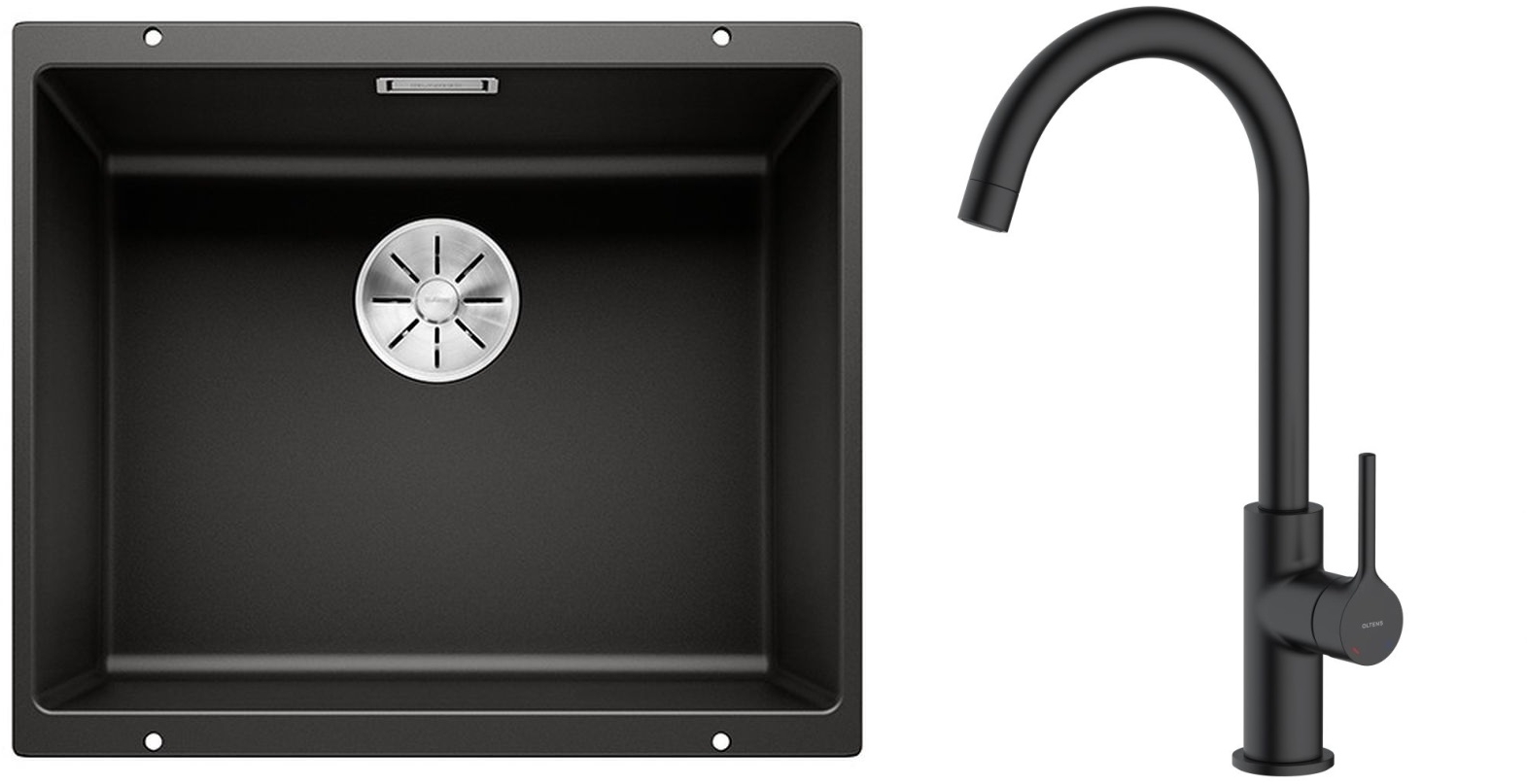 Set spoelbak van graniet Blanco Subline 500-U 525995, keukenkraan Oltens Skafta 35206300
