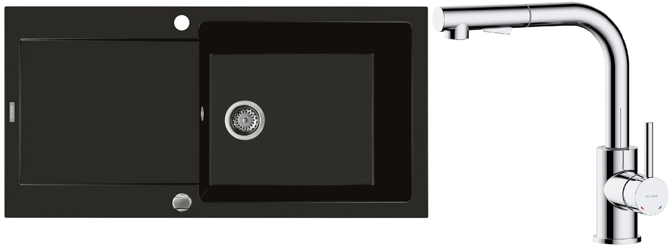 Set spoelbak van graniet Oltens Gravan 72101300, keukenkraan Oltens Myvat 35205100