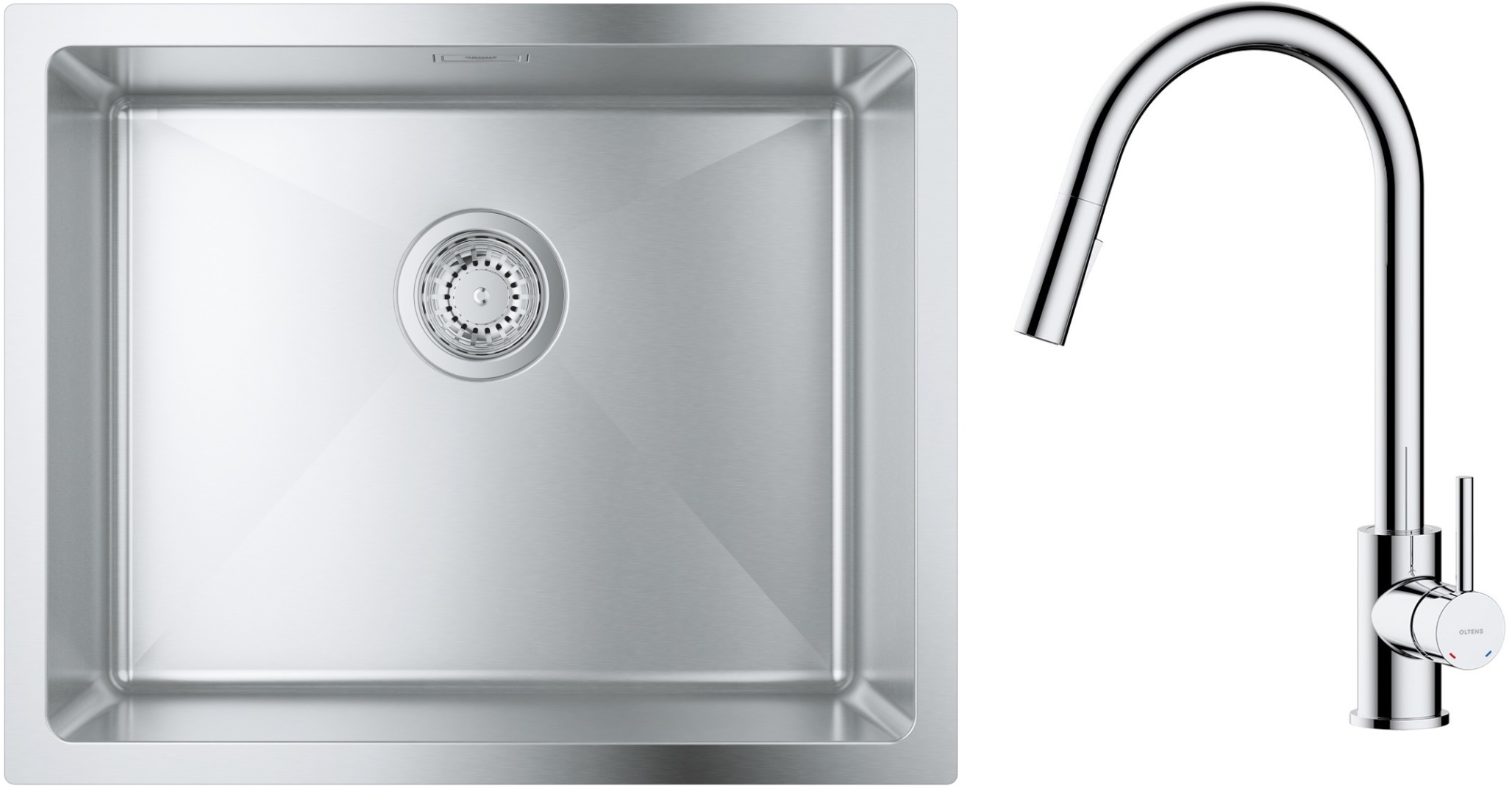 Set stalen spoelbak Grohe K700 31574SD1, keukenkraan Oltens Litla 35204100