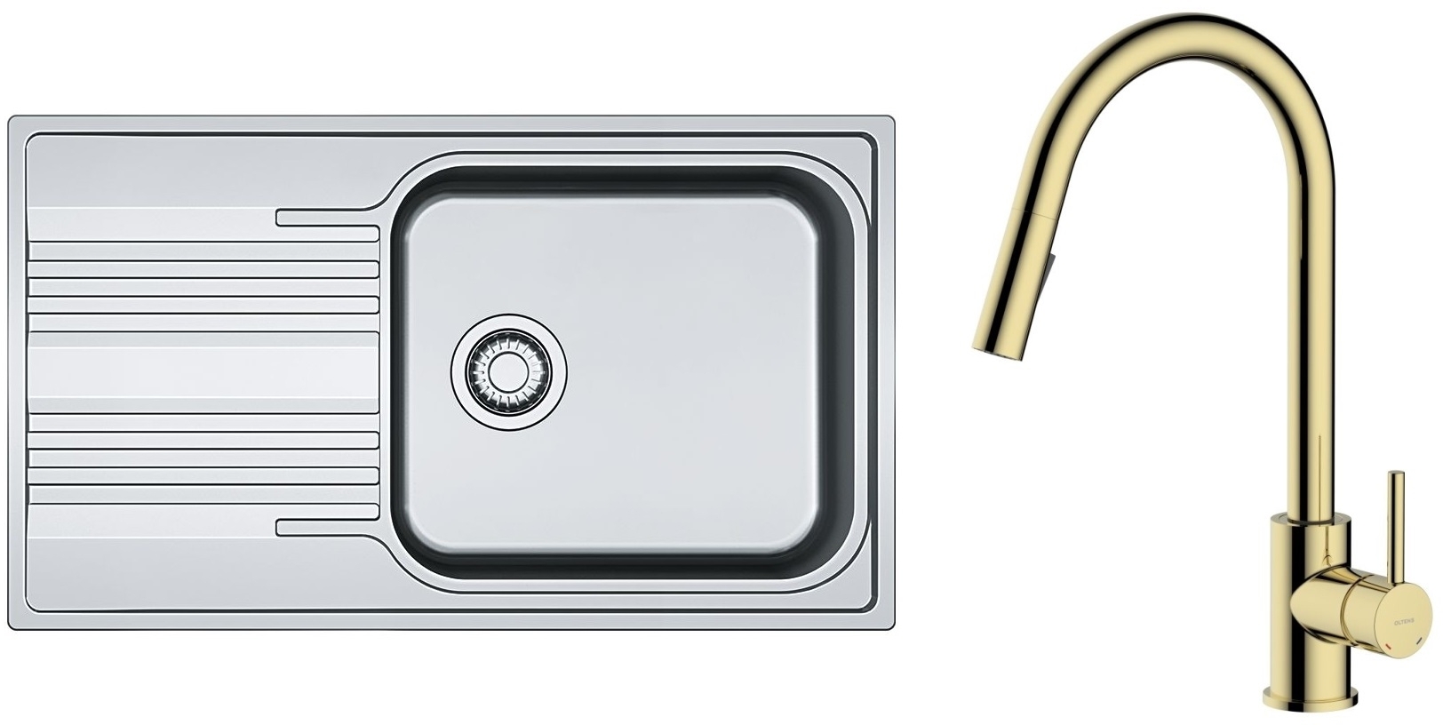 Set keukenkraan Oltens Litla 35204800, stalen spoelbak Franke Smart 101.0368.324