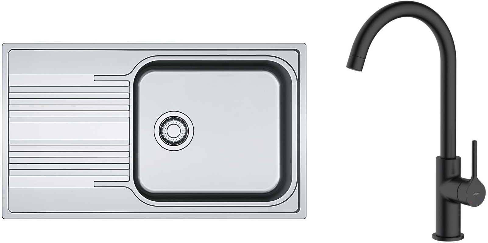 Set stalen spoelbak Franke Smart 101.0368.324, keukenkraan Oltens Skafta 35206300