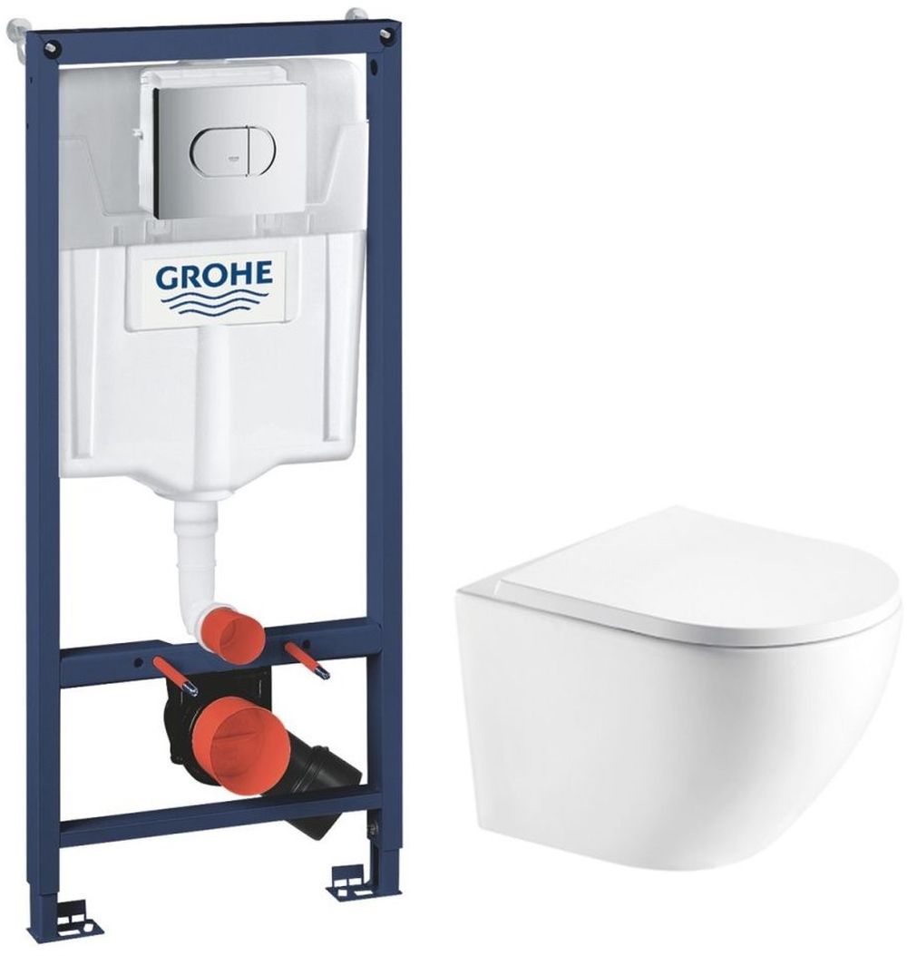 Set inbouwframe met spoelknop Grohe Solido 38981000, toiletpot met softclose toiletbril Hagser Beno HGR20000042