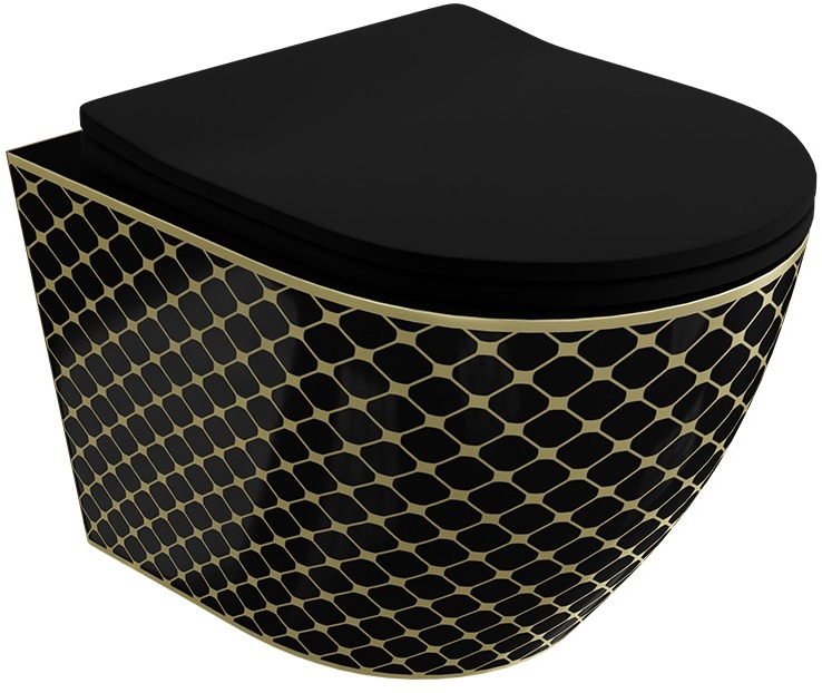 LaVita Sofi Slim Black Night toiletpot met softclose toiletbril hangend zonder kraag zwart-gouden glans 5900378335450